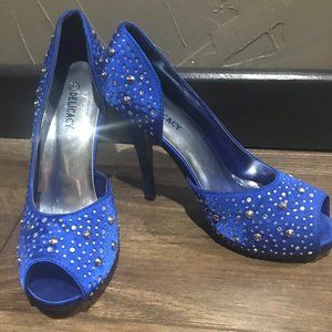 Studded Blue Open Toed Heels